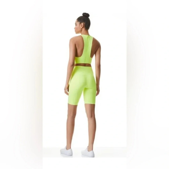 Alice + Olivia AARON NEON YELLOW STRETCH-JERSEY CYCLING SHORTS - Picture 2 of 6